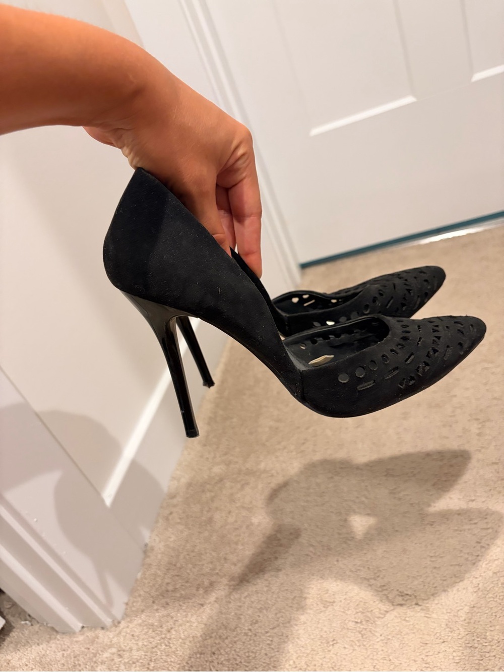 Black Pointed Cutout Suede Stiletto Pumps